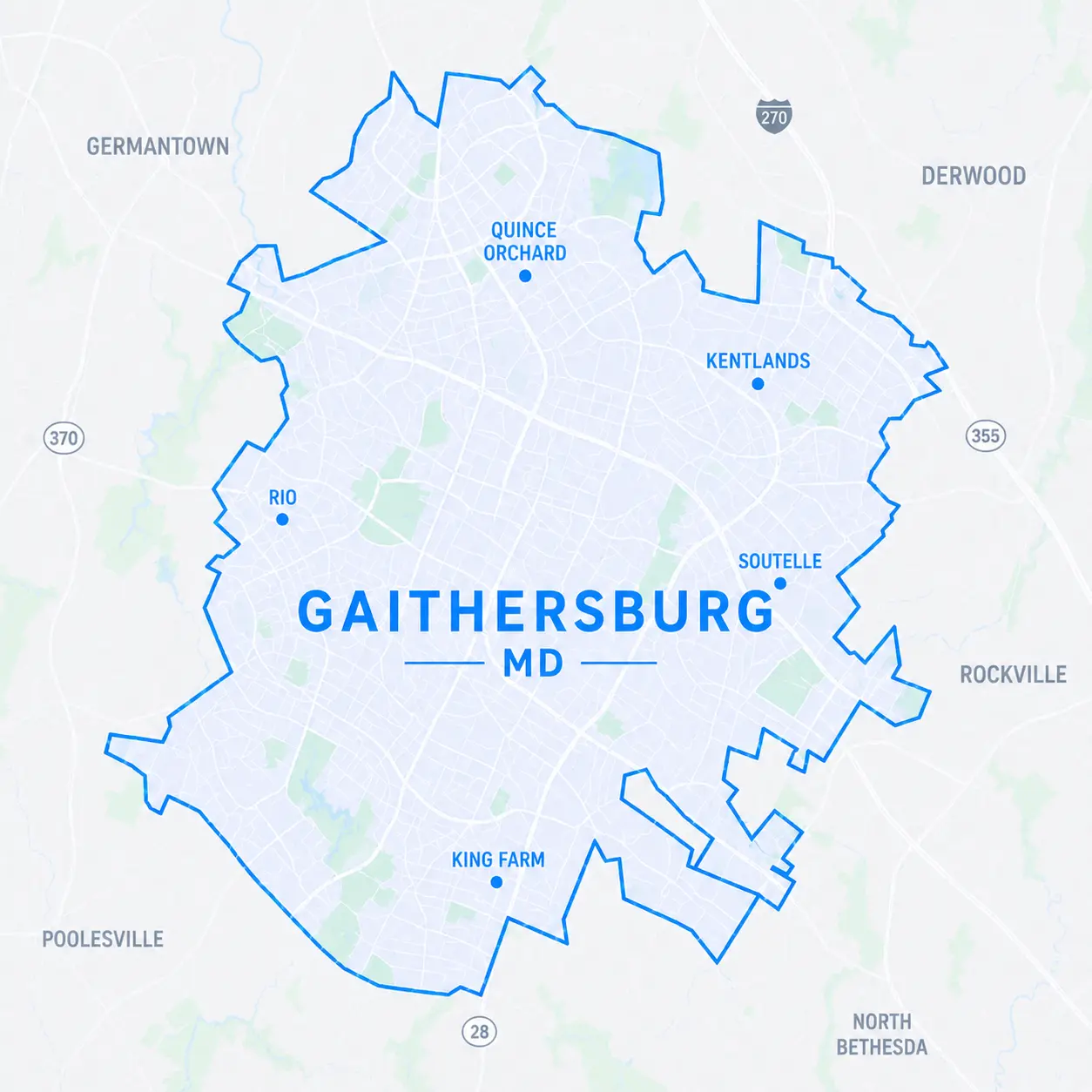 map of Gaithersburg and neighborhoods